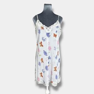 Sheer Chiffon White Lace Trim Butterfly Floral Mini Slip Dress M Valerie Stevens